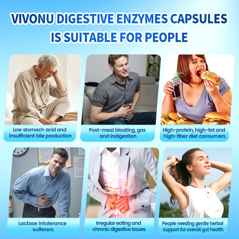 VivoNu Digestive Enzymes | 22 Enzymes with Organic Prebiotics & Probiotics | Supports Digestion* of Protein, Carbs, Fiber & Dairy | 180 Capsules 180 Count (Pack of 1)