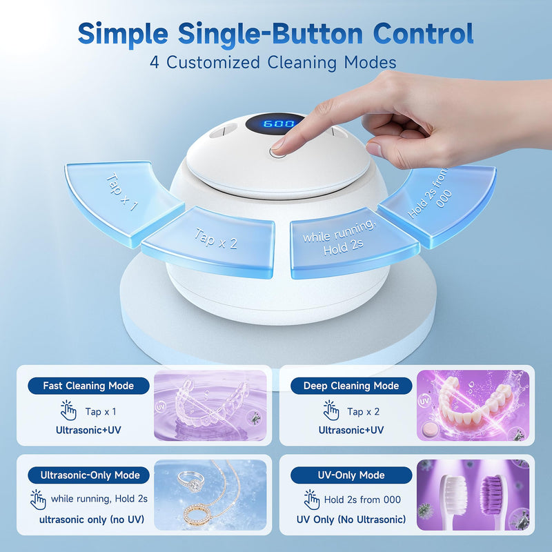 ARAER Ultrasonic retainer cleaner machine, 45kHz denture dome With UV Light,Dental Cleaning POD For Aligners, Mouth Guards, Night Guards, Toothbrush,Jewelry,200ML Capacity white - BeesActive Australia