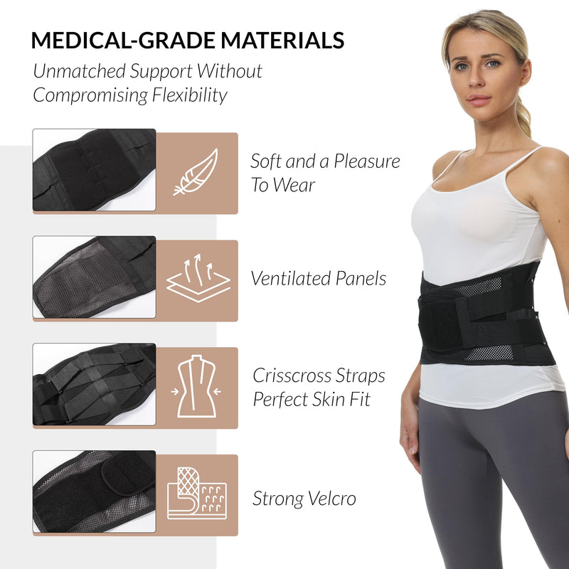 NeoTech Care Lower Back Brace for Women or Men, Lumbar Back Support Belt (Black, Size XL) Black