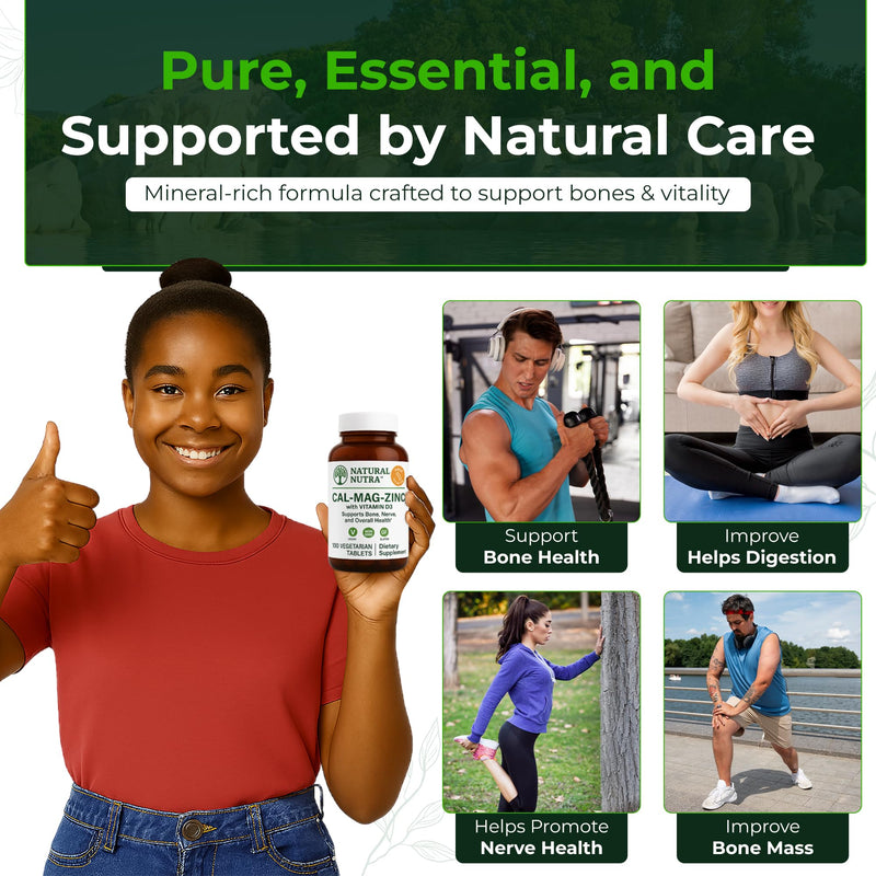 Natural Nutra Calcium Magnesium Zinc (Cal-Mag Zinc) with Vitamin D3,100 | Bone, Teeth, Muscle & Nerve Support, Gluten Free, Sugar Free 100 Count (Pack of 1)