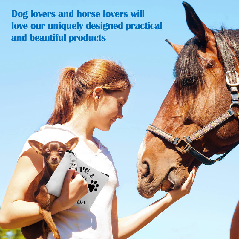Nosiny 2 Pieces Horse Dog Lovers Gifts for Women Teen Makeup Bag Paw Horseshoe Print Cosmetic Bag Equestrian Gift Keychain Dog Horse Gifts for Girls - BeesActive Australia
