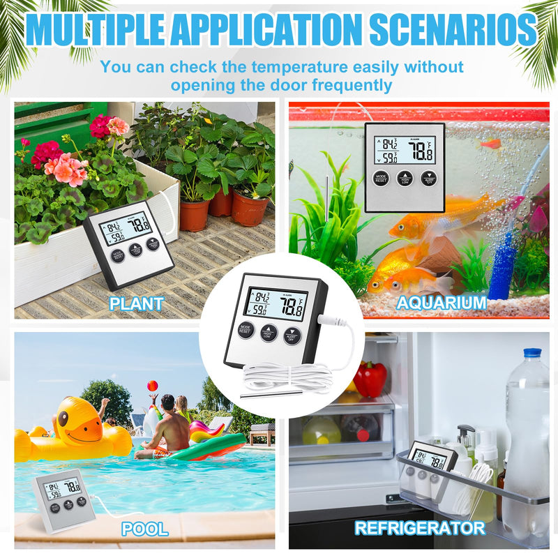 Relaxweex 3 Pack Refrigerator Thermometer Freezer Alarm Digital Thermometer with Sensor, High and Low Alarm Memory Function for Freezer Fridge Kitchen Aquarium (Black,Silver) black, silver