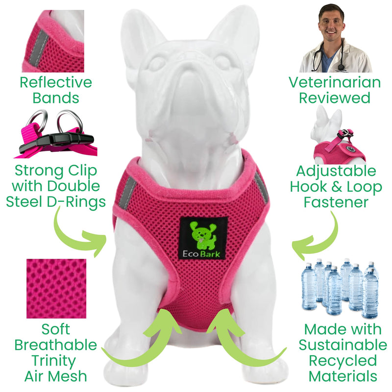 EcoBark Pink XXXS Dog Harness, Soft Mesh No Pull Mini Body Halter for Toy Breeds up to 10in, Escape Proof, Recycled Straps, Adjustable, Teacup Dog Harness Vest Under 5lbs XXXS- 2 to 3 lbs- Chest up to 10 in (Pack of 1) - BeesActive Australia