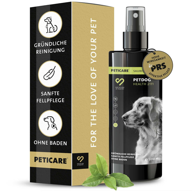 Peticare Natural Dry Shampoo for Dogs | Stress-free cleaning without water | for dirt, smells | Fur care for all types of fur | With argan & coconut oil, paraben-free | petDog Health 2111 200 ml