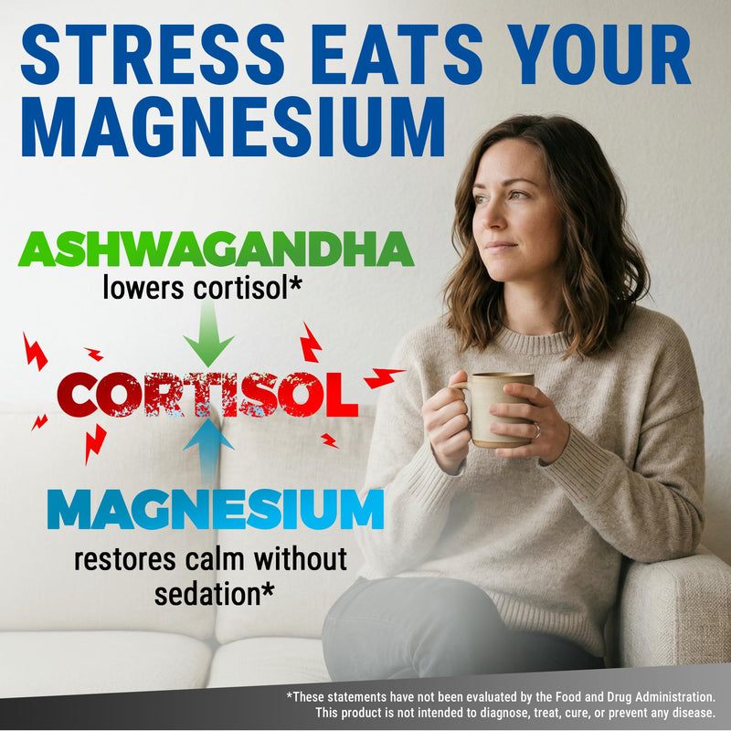 Magnesium Glycinate 1500mg with Ashwagandha 300mg + Vitamin D3 10,000 IU & K2 (MK-7) 200mcg – Stress Relief, Calm Mood & Bone Support – High Absorption Vegan Capsules – Non-GMO