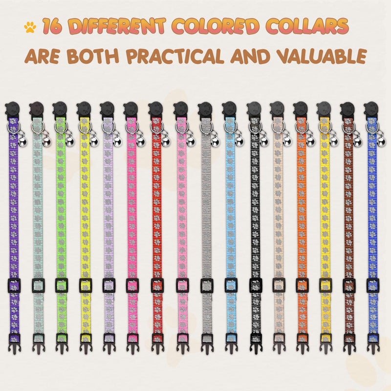 16 PCS Breakaway Cat Collars with Bells Reflective Cat Collar Safety Nylon Kitten Collars Cat Collars for Girl Boy Cats(7.5"-12.6") Standard(7.5" - 12.6") - BeesActive Australia
