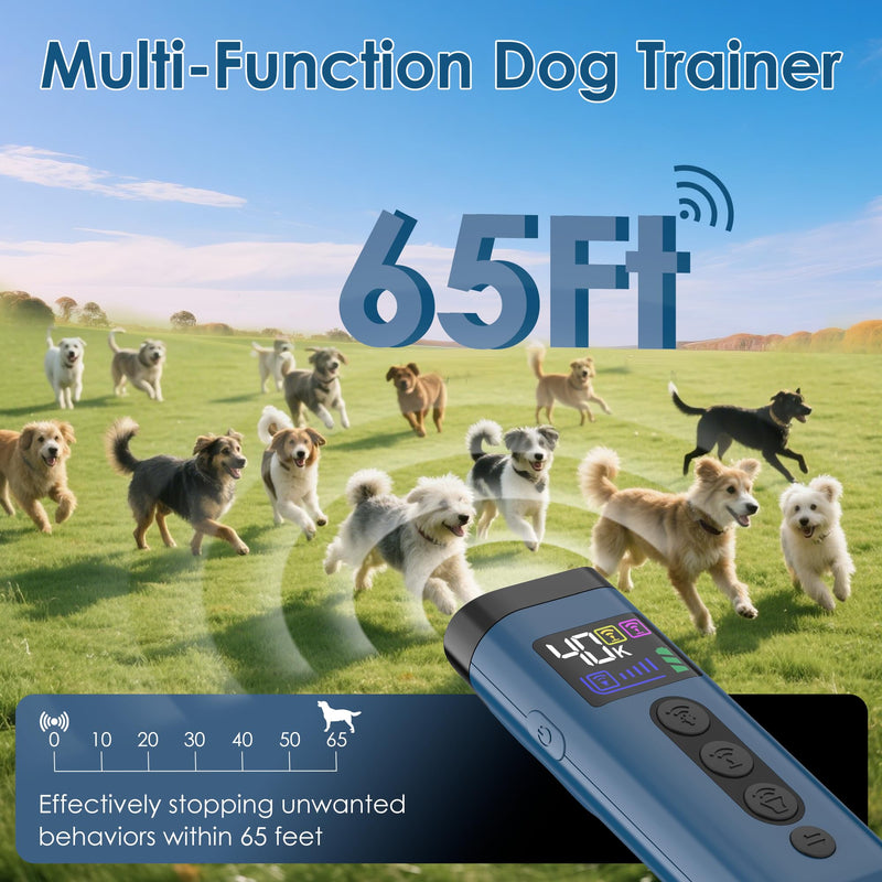 Dog Bark Deterrent Device, 65 FT Range,3X Ultrasonic Bark Deterrent Device & Ultrasonic Dog Trainer - Anti-Barking Device with Color Display, Safe & Effective Alternative to Bark Collars -Blue Blue