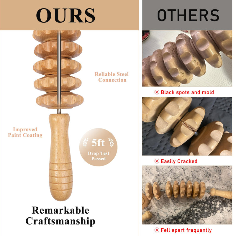 Wood Massage Roller Wood Therapy Massage Tools Body Roller Cellulite Roller Fascia Blaster Wooden Massager for Lymphatic Drainage, Maderoterapia, Pain Relief(Curved) Curved