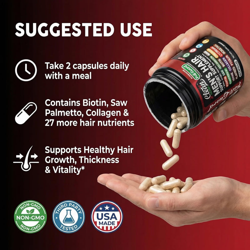 Hair Growth Supplement For Men | Biotin Hair Vitamins Collagen Pumpkin Seed Saw Palmetto Iron Ginseng Bamboo Silica Rosemary Peppermint Keratin Selenium Iodine Flaxseed Horsetail Vitamin A C D3 E B12 1