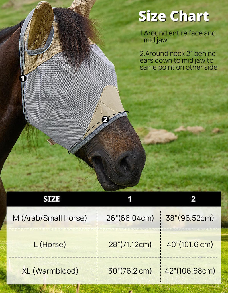 DEERFAMY Fly Masks for Horses,Breathable UV Protection Net Mesh Mask Stretchy Mesh Large Eye Space in Full Coverage,Soft & Gentle on Skin,with Ears,No Nose（Gold, L） Gold Horse(L) - BeesActive Australia