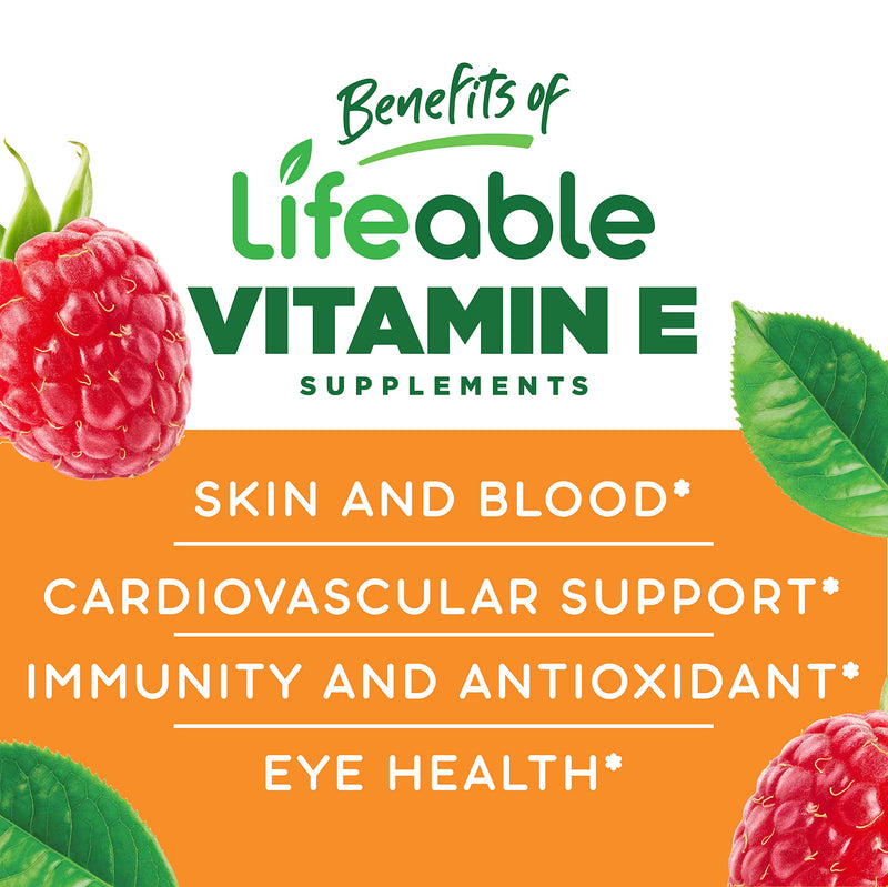 Lifeable Vitamin E 268mg - Great Tasting Natural Flavor Gummy Supplement - Vegetarian GMO-Free Chewable Vitamins - for Eye Health and Cardiovascular Support - for Adults, Men, Women - 90 Gummies - BeesActive Australia