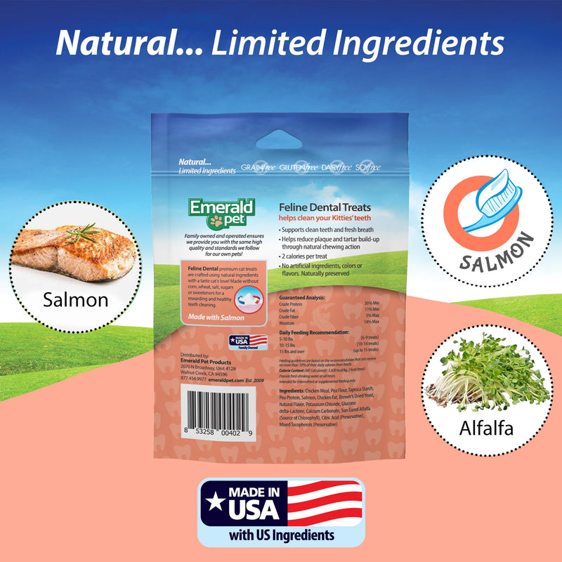 Feline Dental Treats — Tasty and Crunchy Cat Dental Treats Grain Free — Natural Dental Treats to Clean Cat Teeth, Freshen Cat Breath, and Reduce Plaque and Tartar Buildup — Salmon Treats, 3 oz 1 Count (Pack of 1) - PawsPlanet Australia
