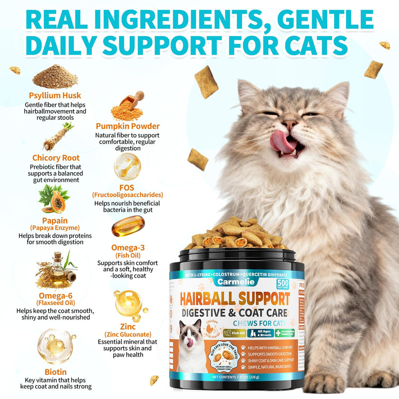 Cat Hairball & Calming Chews Bundle – 500 Hairball Support Chews + 500 Calming Chews for Cats – Digestive & Emotional Wellness