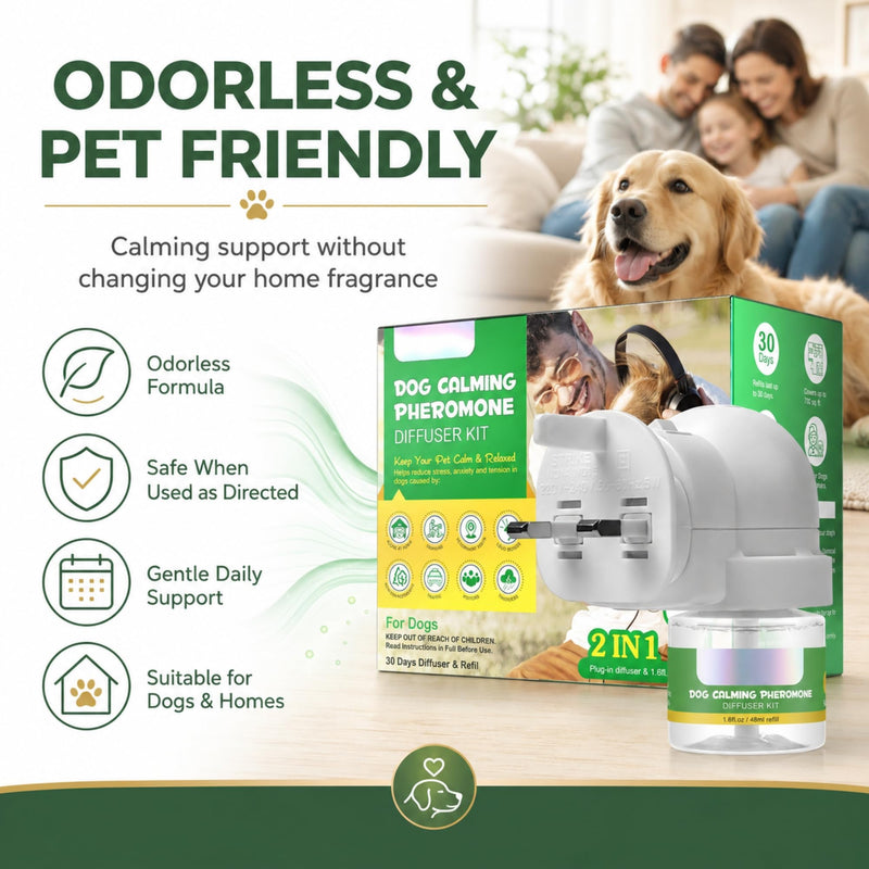W-Direct Dog Calming Pheromone Plug In Diffuser Kit 2 in 1 Set – 30 Day 48ml Refill – Stress & Anxiety Relief for Dogs, Separation, Noise & Multi Dog Homes