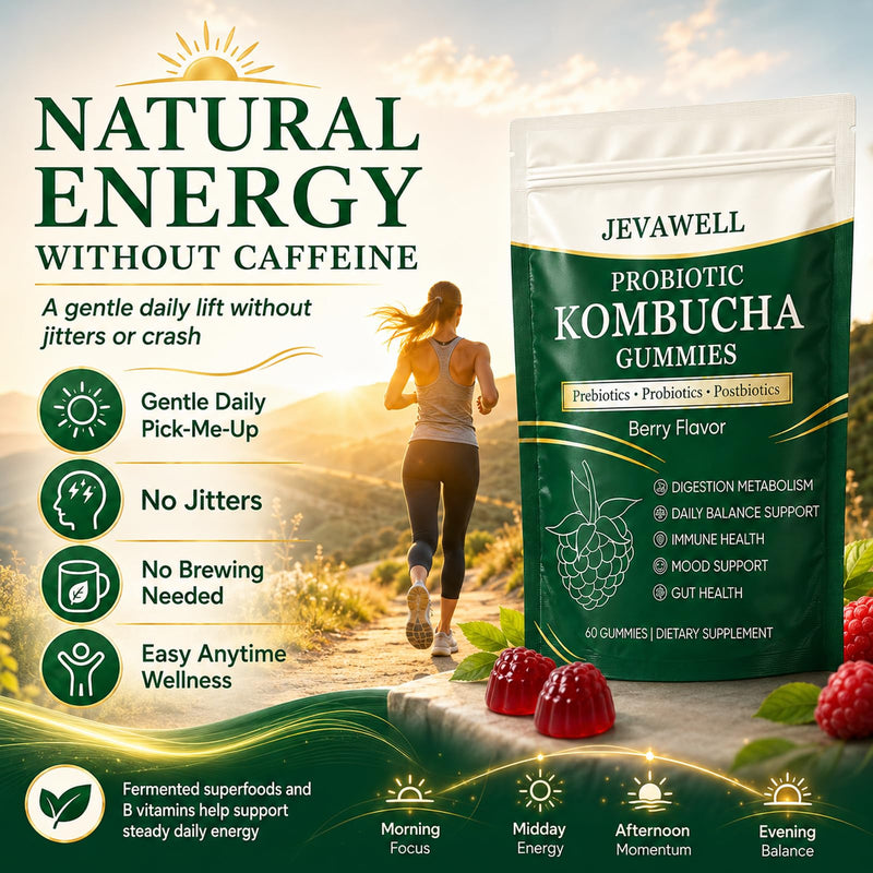 Jevawell Kombucha Gummies, Probiotic Digestive Health Supplement with, Organic Prebiotics for Gut Health, Immune Boost, and Natural Energy – Vegan, Non-GMO, Gluten-Free, 120 Gummies 1 Ounce (Pack of 2)