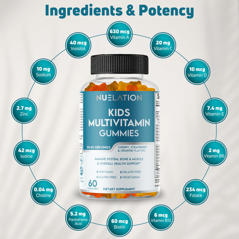 Kids Multivitamin Gummies, 30-60 Day Supply with 14 Essential Kids Vitamins & Minerals. Toddler Vitamins for Overall Wellness. Non-GMO, Gelatin-Free, Gluten-Free, Vegetarian Children Vitamin