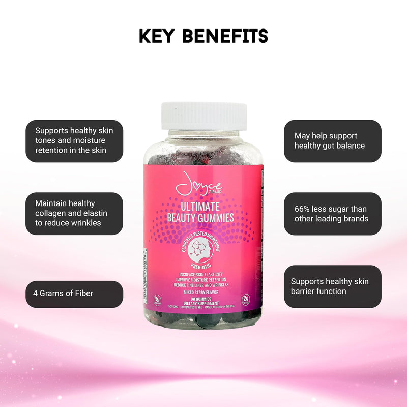 Joyce Giraud Ultimate Beauty Gummies, 90 Gummies, 30-Day Supply | Daily Supplement with Prebiotics, Supports Skin Hydration, Moisture Retention and Healthy Skin Tone, With Hyaluronic Acid 30-Day Supply (90 Gummies)