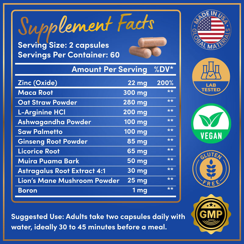 Male Fertility Supplement with Maca Root - Mens Health Conception Fertility Prenatal Vitamins Plus Natural Extracts - Prenatal Fertility Supplements for Men - 3rd Party Tested - 120 Capsules, 2 Month 120 Count (Pack of 1) - BeesActive Australia