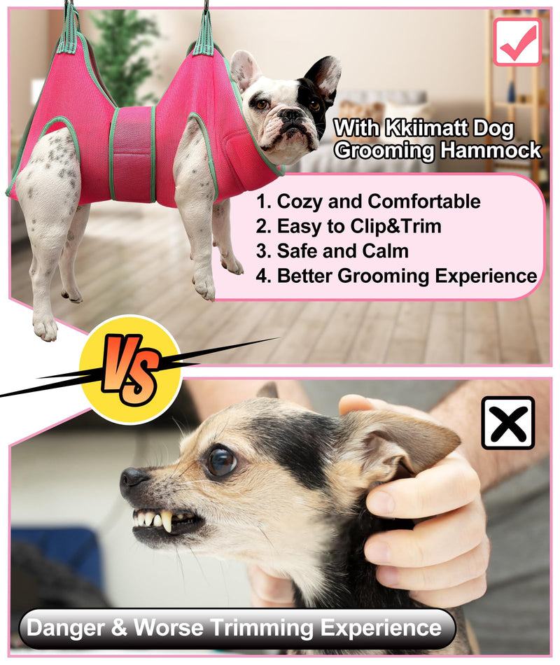 Kkiimatt Dog Grooming Hammock,XS Pink Hanging Harness Holder for Nail Clipping/Trimming,Grooming Sling Hanger with Thick Fabric Neck Support,Strap Restraint for Claw Care X-Small 8-14 LB/Pink