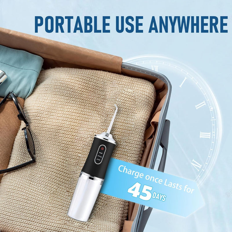 Water Dental Flosser Teeth Pick Portable Cordless Oral Irrigator Rechargeable Travel Irrigation Cleaner 3 Modes 4 Jets IPX7 Waterproof Electric (Black) Black