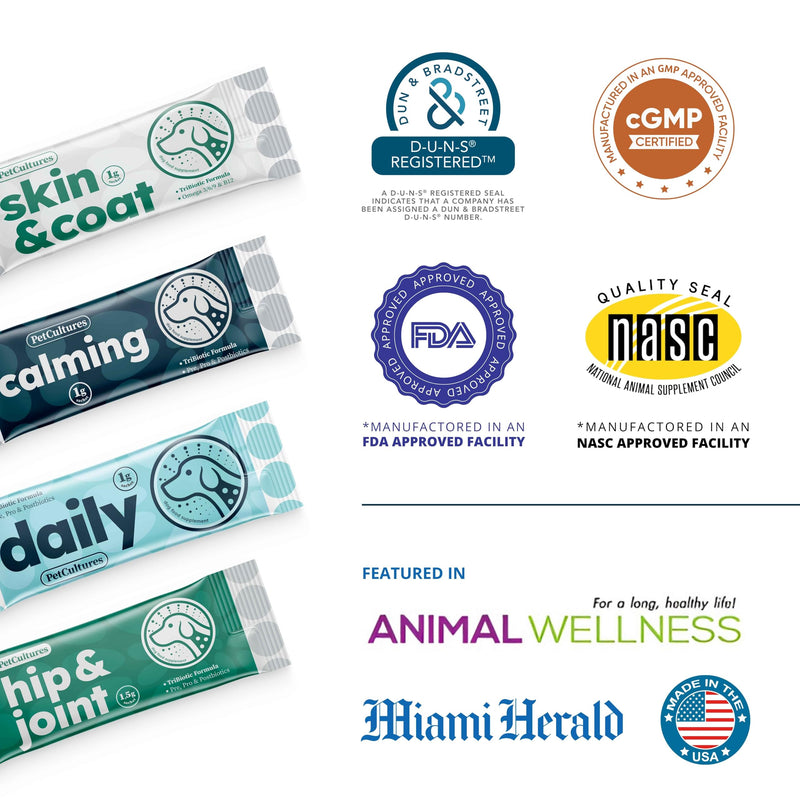 PRO Daily Probiotics for Dogs, Gut Health PRE, PRO, and Post-biotic Powder Supplement with Digestive Enzymes, Dog Probiotics for Digestive Health, 30 Packs (Daily) - PawsPlanet Australia