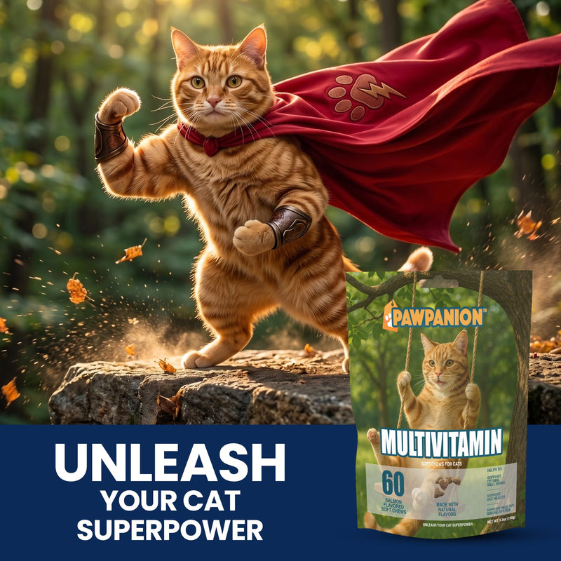 Multivitamin Soft Chews for Cats, Daily Vitamins & Immune Support, Joint Skin Gut Health Formula, Probiotics + Omega + Vitamins, 60 Soft Chews Salmon Flavor Multivitamin