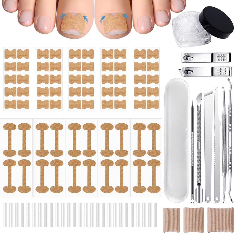 201 Pcs Ingrown Toenail Corrector Kit with Breathable Correction Strips, Curved Nail Patches, Toenail Lifter Tools, Complete Home Pedicure Set for Daily Nail Grooming & Nail Shaping