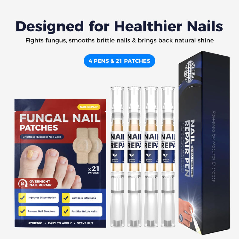 Fungal Nail Patches & Nail Repair Pen,Fast-Acting 7 Days Toenail Treatment Extra Strength With Tea Tree Oil, Acetic Acid Nail Pens for Damaged Nail