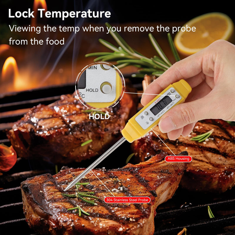 Akozon Digital Food Thermometer Automatic Calibration Pen High Accuracy Electronic Pocket Thermometer Yellow Home and Family Appliance and Decor - BeesActive Australia