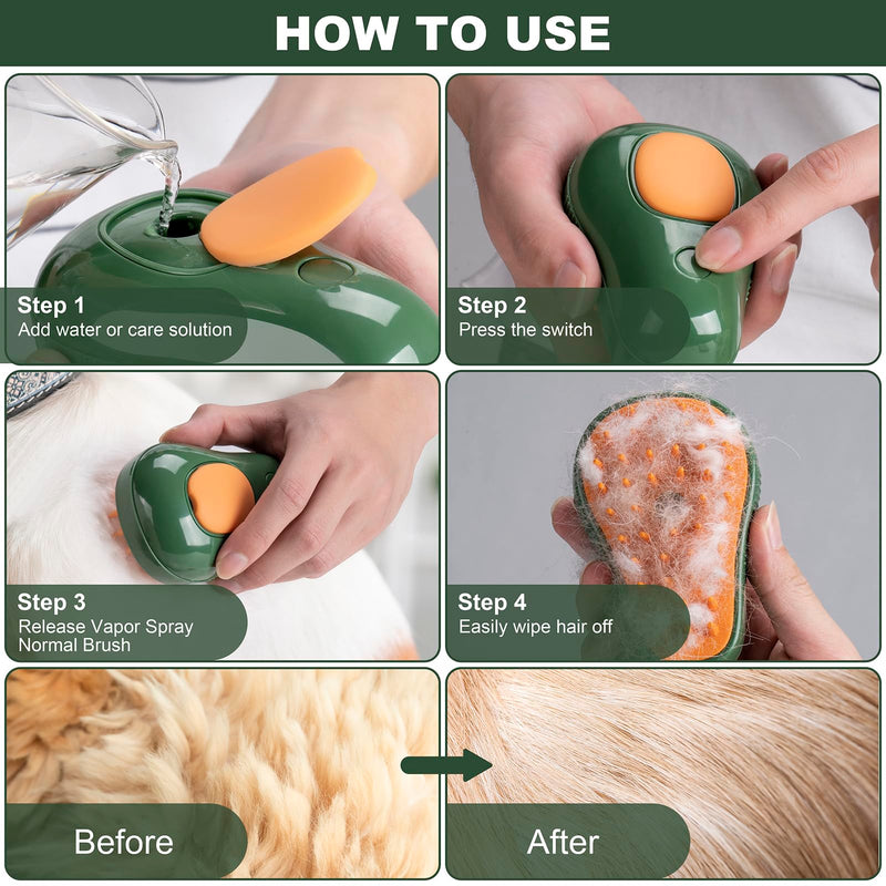 Cat Steam Brush for Indoor Cats, 3 In1 Cat Brush for Shedding, Portable Pet Hair Removal Tool for Cat and Dog, Deshedding Cat Brush Grooming Supplies Green - BeesActive Australia