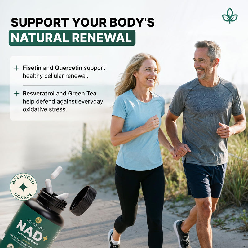 NAD+ Supplement with Quercetin, Resveratrol, Green Tea Extract, Fisetin & L-Theanine - Multi Ingredient Capsule Formula - 90 Capsules - 30 Servings