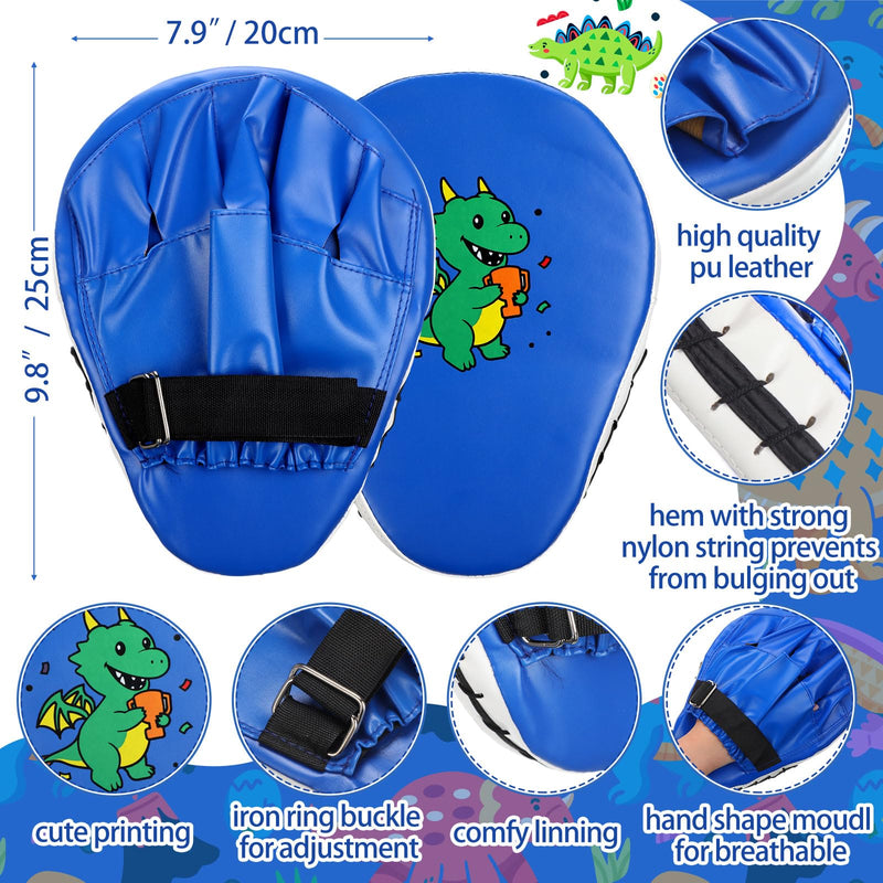Boxing Gloves and Punching Mitts Set 4oz Gloves Boxing Pads Kids Youth Sparring Gear Training Equipment for Taekwondo Kick Karate Muay Thai MMA Martial Art Blue Dragon