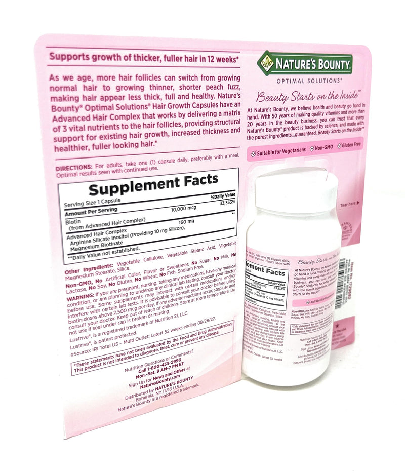 Nature's Bounty Hair Growth Supplement, 1 Per Day, Clinically Shown to Support Thicker, Fuller Hair, with Biotin, Silicon & Arginine, 90 Capsules
