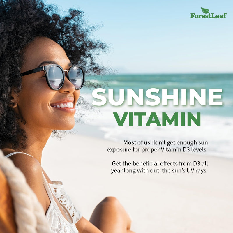 ForestLeaf Vitamin D3 5000 IU | VIT D - VIT D3 Vitamin D Supplements for Women and Men | Bone Health, Teeth and Immune Support | Easy to Swallow Pills | One Capsule Daily, 6-Month Supply, 180 Count 5,000 IU - 180 Count