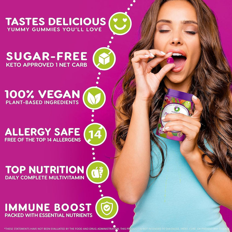 NUTRAMIN Daily Vegan Keto Multivitamin Gummies, Sugar-Free, 60 Count | Non-GMO Natural Vitamin C, D, Zinc for Immunity, Plant-Based, Nut-Free, Gluten-Free, Biotin, Vitamin A, B, B6, B12, 30-Day 60 Count (Pack of 1)