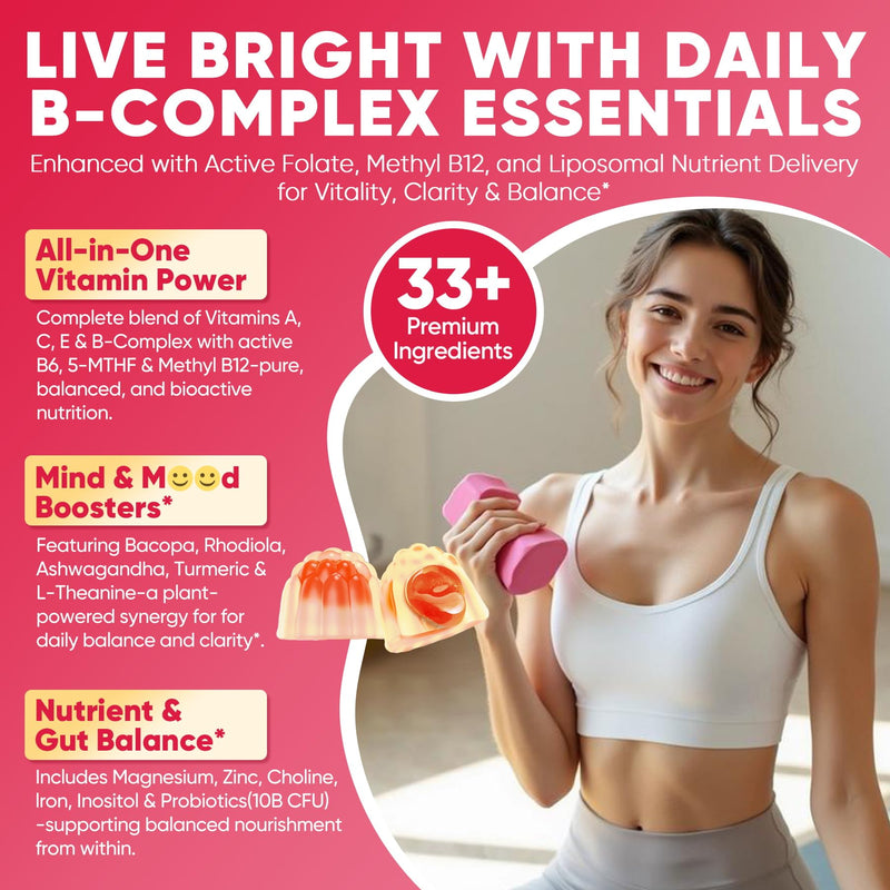 Methylated Vitamin B Complex Gummies for Women & Men, High Dose 2000 mcg Methyl B12, Liposomal Super All B Vitamins Methylfolate, B1, B2, B3, B5, B6, B7, Vitamin C, Choline for Energy, Focus, 60Counts 60 Count (Pack of 1)