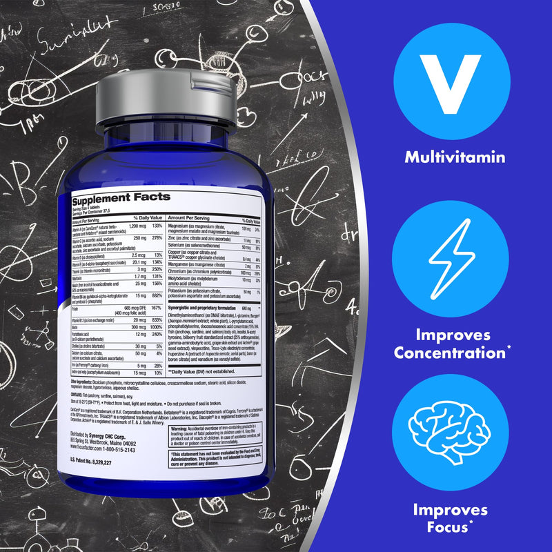 Focus Factor Original Brain Supplement Multivitamin Improve Memory and Clarity Boost Concentration Neuro Energy Learning Reasoning for Men and Women (180 Count) 1 Count (Pack of 180)
