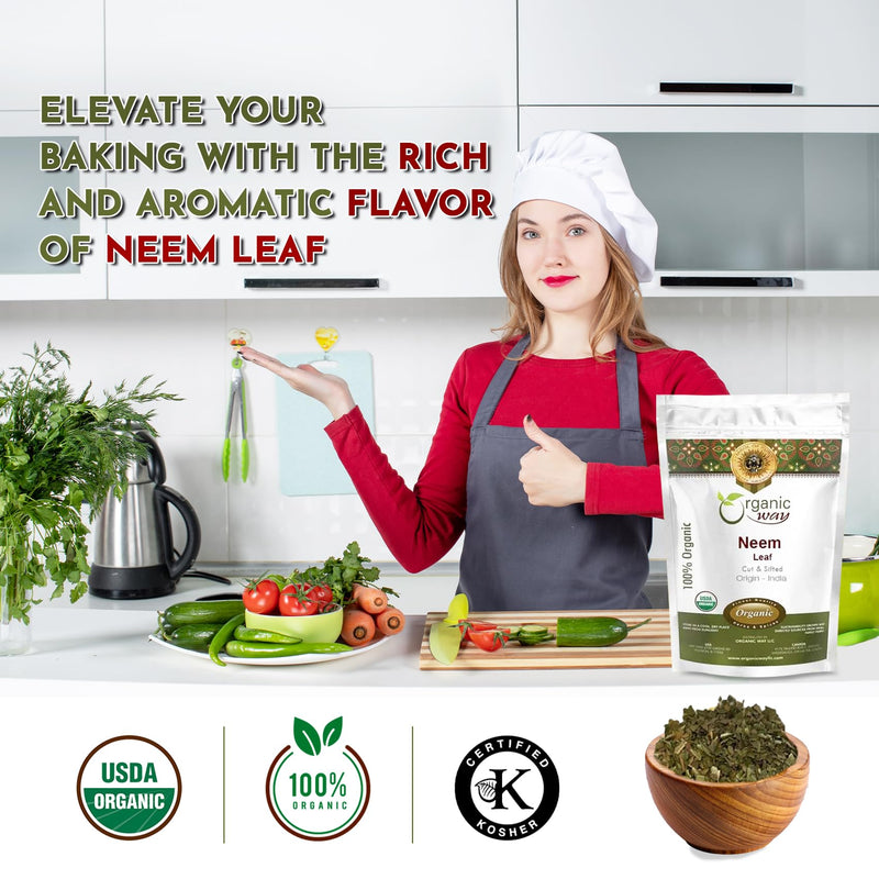 Organic Way Neem Leaf Cut and sifted | Herbal Tea | Premium Neem Leaf | USDA Certified | Non GMO & Gluten Free | Origin - India (4 oz - 1/4 lbs) 4 Ounce (Pack of 1) - BeesActive Australia