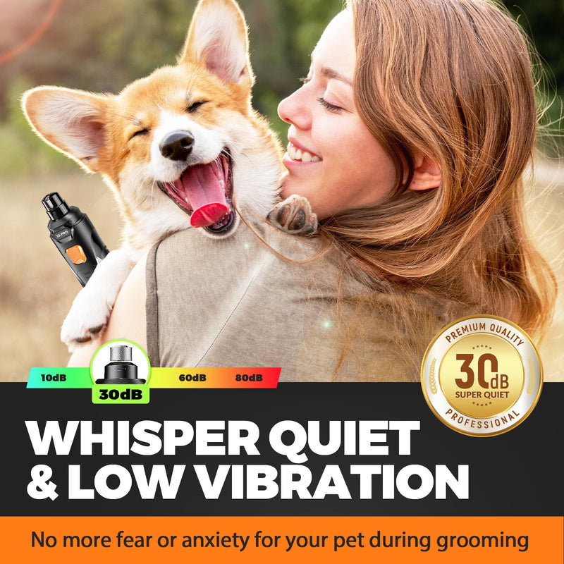 Whisper Quiet Dog Nail Grinder with 4 LED Lights, Safe & Stress-Free for Sensitive Dogs Cats of All Breeds & Sizes, 3 Grinding Bits, 3-Speed, Pet Nail Trimmers, Rechargeable Painless Grooming Kit Black