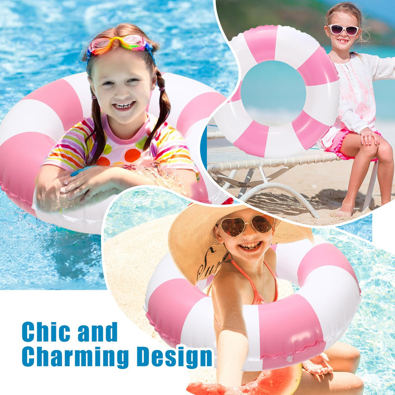 Whaline 4Pcs Inflatable Swimming Float Toy Striped Swim Ring Fun Print Pool Lounger Tube for Summer Swimming Beach Party Pink 22.8 Inch - BeesActive Australia