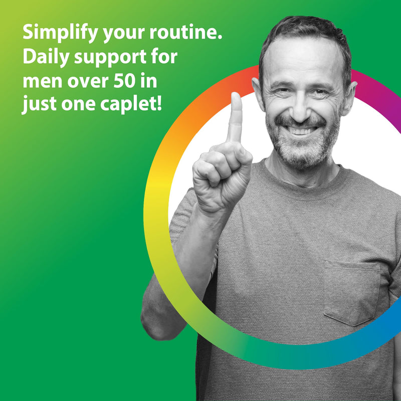 Rainbow Light Mens Multivitamin One + for 50 Plus | 150 Caplets | Supports Muscle Health | with Vitamins C, D, and Zinc | Real Food Nutrients, Digestive Enzymes & Probiotics 150 Count (Pack of 1)