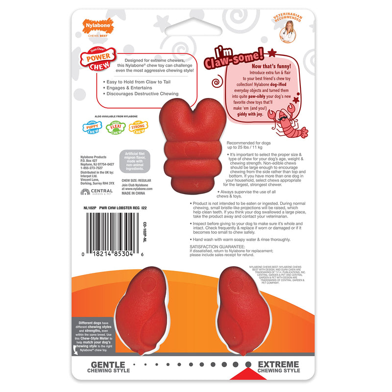 Nylabone Power Chew Lobster Dog Chew Toy, Cute Dog Toys for Aggressive Chewers, Filet Mignon Flavor, Small/Regular (1 Count) Red Medium/Wolf (1 Count) - BeesActive Australia
