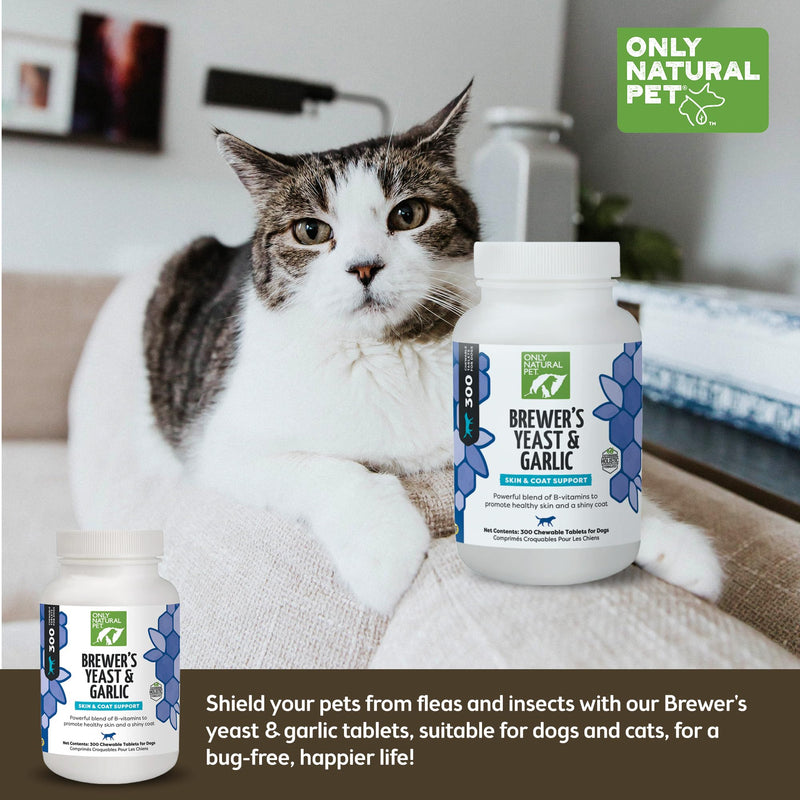 Only Natural Pet Brewer's Yeast & Garlic Chewables - All-Natural Flea & Tick Prevention for Dogs - Fortified with B Vitamins - Promotes Healthy Skin & Coat - 300 Count Tablet (2 Pack) Pack of 2 - BeesActive Australia