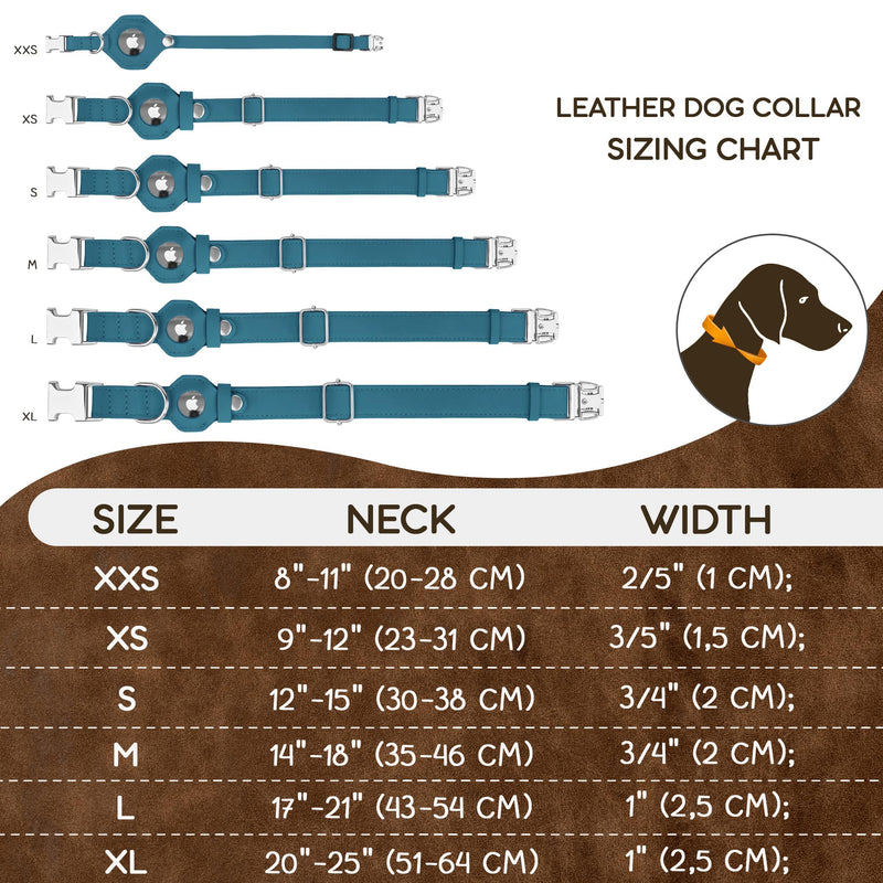 Leather Dog Collar with Airtag Holder - Soft Adjustable Airtag Dog Collar with Metal Buckle - GPS Tracking Pet Collar for Small Large Dogs Puppies Cats (Dark Blue, L, 17"-21" Neck Fit) Dark Blue - BeesActive Australia