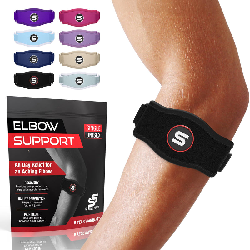 Sleeve Stars Tennis Elbow Brace for Women - Adjustable Tennis Elbow Strap, Golfers Elbow Brace for Men, Counterforce Brace for Tendonitis Relief, Fits 9"-23" (Pair/Black) One Size Black 2