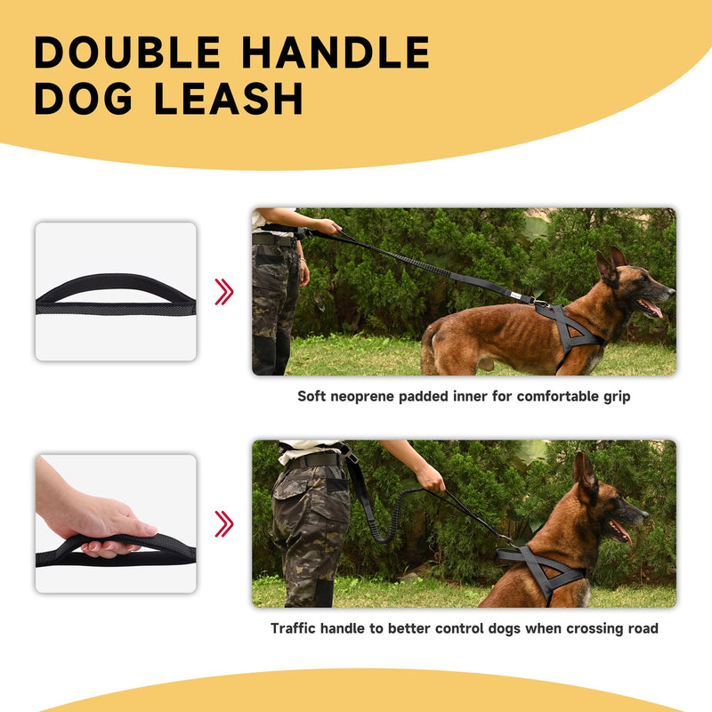 Hands Free Dog Leash with Zipper Pouch, Double Handle Running Reflective Bungee Waist Leash for Dog Walking, Training and Hiking for Small Medium Large Dogs (Black) Black