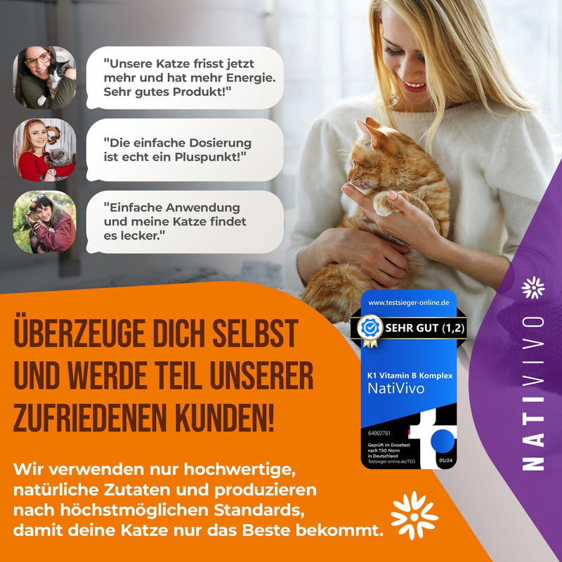 NatiVivo® Premium Cat K1 Vitamin B Complex high dosage including B12 and folic acid. Strong nerves through everyday life! Tablets Made in Germany! Cat - BeesActive Australia