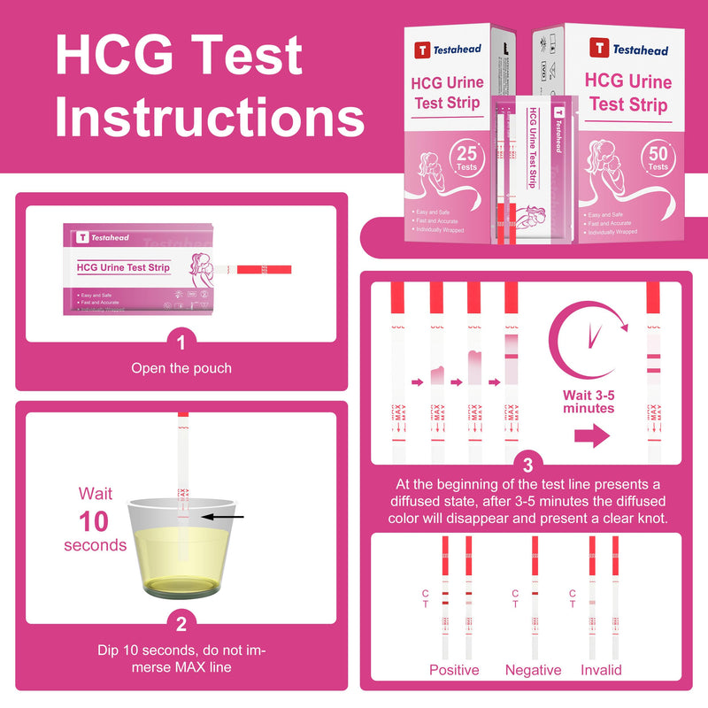 T TESTAHEAD Pregnancy Test Strips, 50 Count, High Sensitivity Home Tests for Early Detection