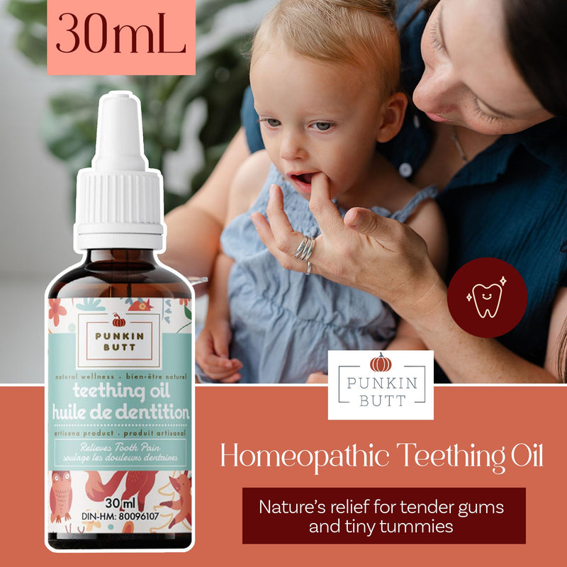 Punkin Butt Teething Oil for Babies, Infused with Chamomilla, Phytolacca & Rheum, Plant-Based Formula, Homeopathic Natural Teething Relief for Babies, 1oz Bottle Original