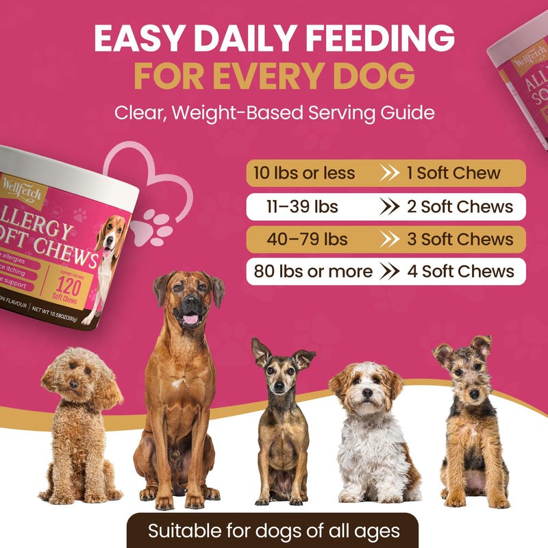 Dog Allergy and anti itch for dogs Soft Chews with Salmon oil, Colostrum & Turmeric for Itching, Skin Health, Anti Itch Natural Grain Free Treats, 120 Chews by wellfetch- Salmon Flavour 1